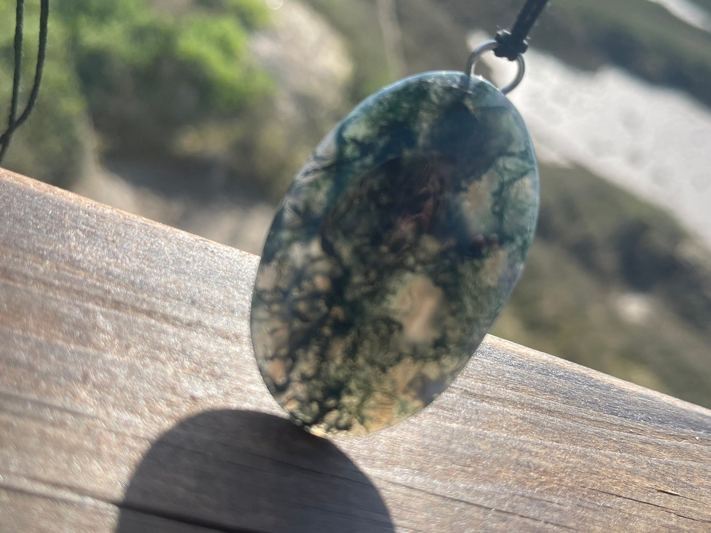 Moss agate necklace, moss agate pendant, large gemstone necklace, green gemstone, gift for gardener. Handmade necklace, boho gift for her