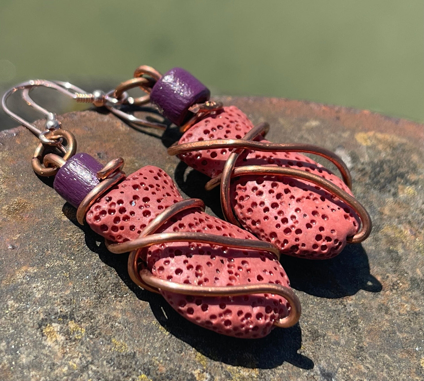 Lava earrings, pink earrings, handmade earrings, eco friendly jewellery, boho earrings, ethical gifts, handmade jewellery, ethical jewellery