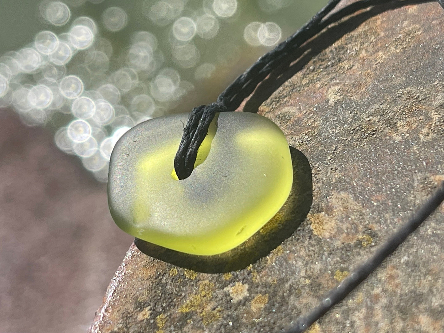 Green sea glass necklace. Recycled necklace, gift for him. Ethical jewellery. Sea glass pendant. Eco friendly necklace, boho surf jewellery