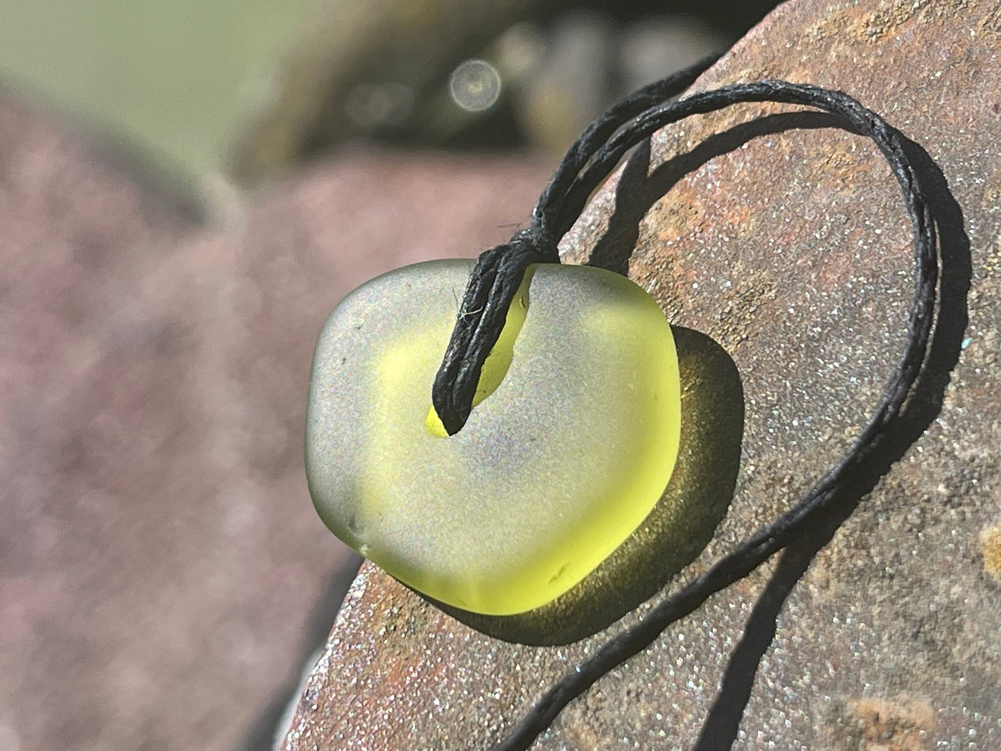 Green sea glass necklace. Recycled necklace, gift for him. Ethical jewellery. Sea glass pendant. Eco friendly necklace, boho surf jewellery