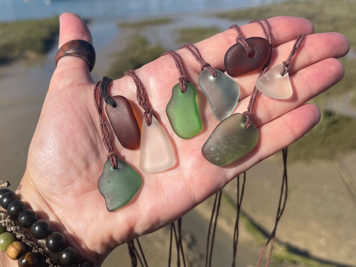 Ethically sourced sea glass pendant. Recycled necklace, unique boho gift for her, ethical jewellery, unique earthy jewelry handmade necklace