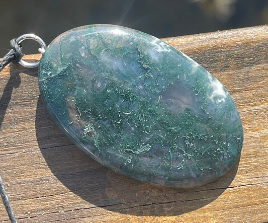 Moss agate necklace, moss agate pendant, large gemstone necklace, green gemstone, gift for gardener. Handmade necklace, boho gift for her