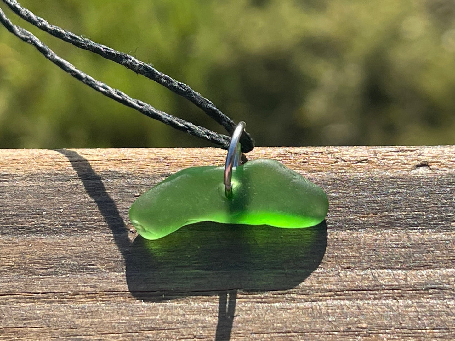 Green sea glass necklace. Recycled necklace, gift for him. Ethical jewellery. Sea glass pendant. Eco friendly necklace, boho surf jewellery