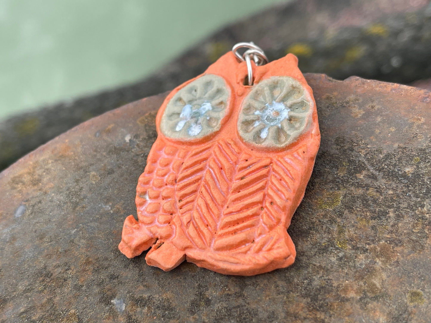 Handmade owl necklace. Sea glass necklace, orange necklace, unique necklace, owl necklaces, owl decoration, unique jewellery, owl gifts