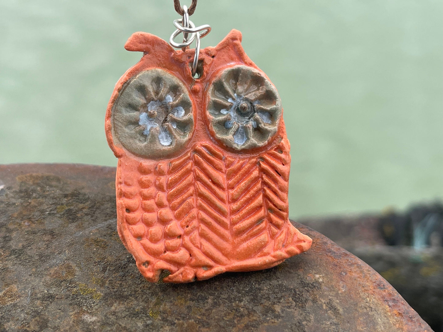 Handmade owl necklace. Sea glass necklace, orange necklace, unique necklace, owl necklaces, owl decoration, unique jewellery, owl gifts