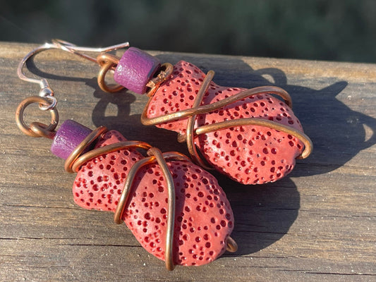 Lava earrings, pink earrings, handmade earrings, eco friendly jewellery, boho earrings, ethical gifts, handmade jewellery, ethical jewellery