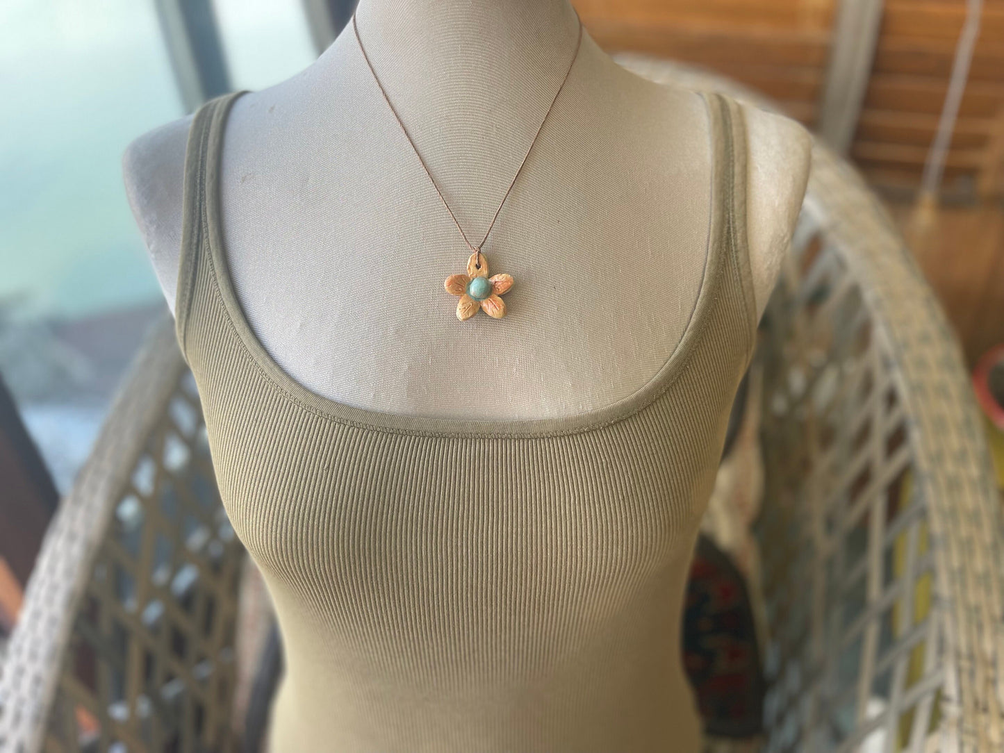 Flower necklace. Yellow necklace, unique jewellery, floral necklace, handmade flower pendant, ethical jewellery, eco friendly jewellery