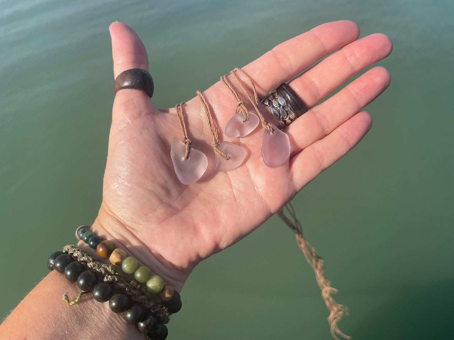 Rustic pink sea glass necklaces. Recycled gift, boho necklaces, unusual gift for him, gift for her, hippy necklace, eco friendly necklaces