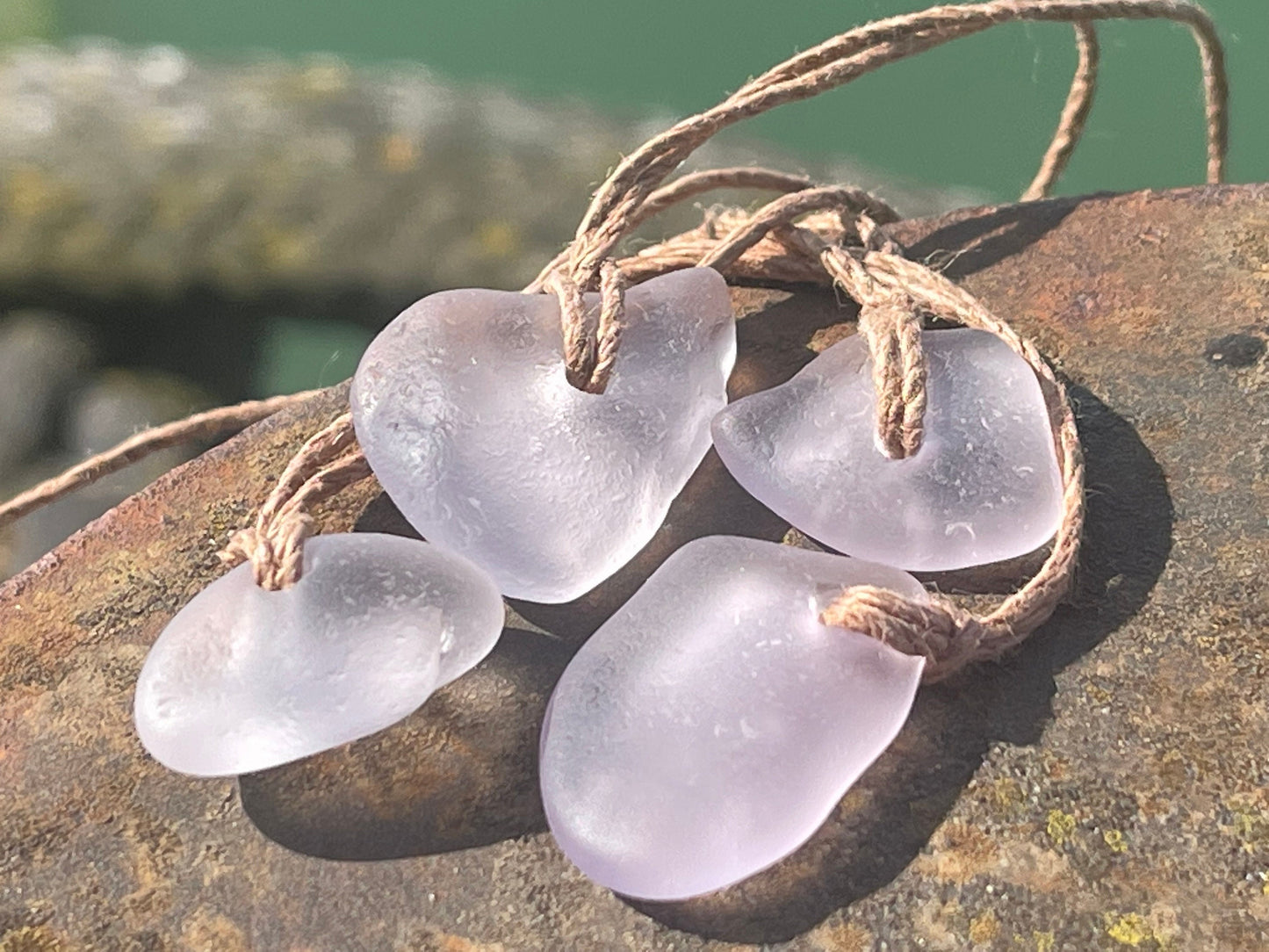 Rustic pink sea glass necklaces. Recycled gift, boho necklaces, unusual gift for him, gift for her, hippy necklace, eco friendly necklaces