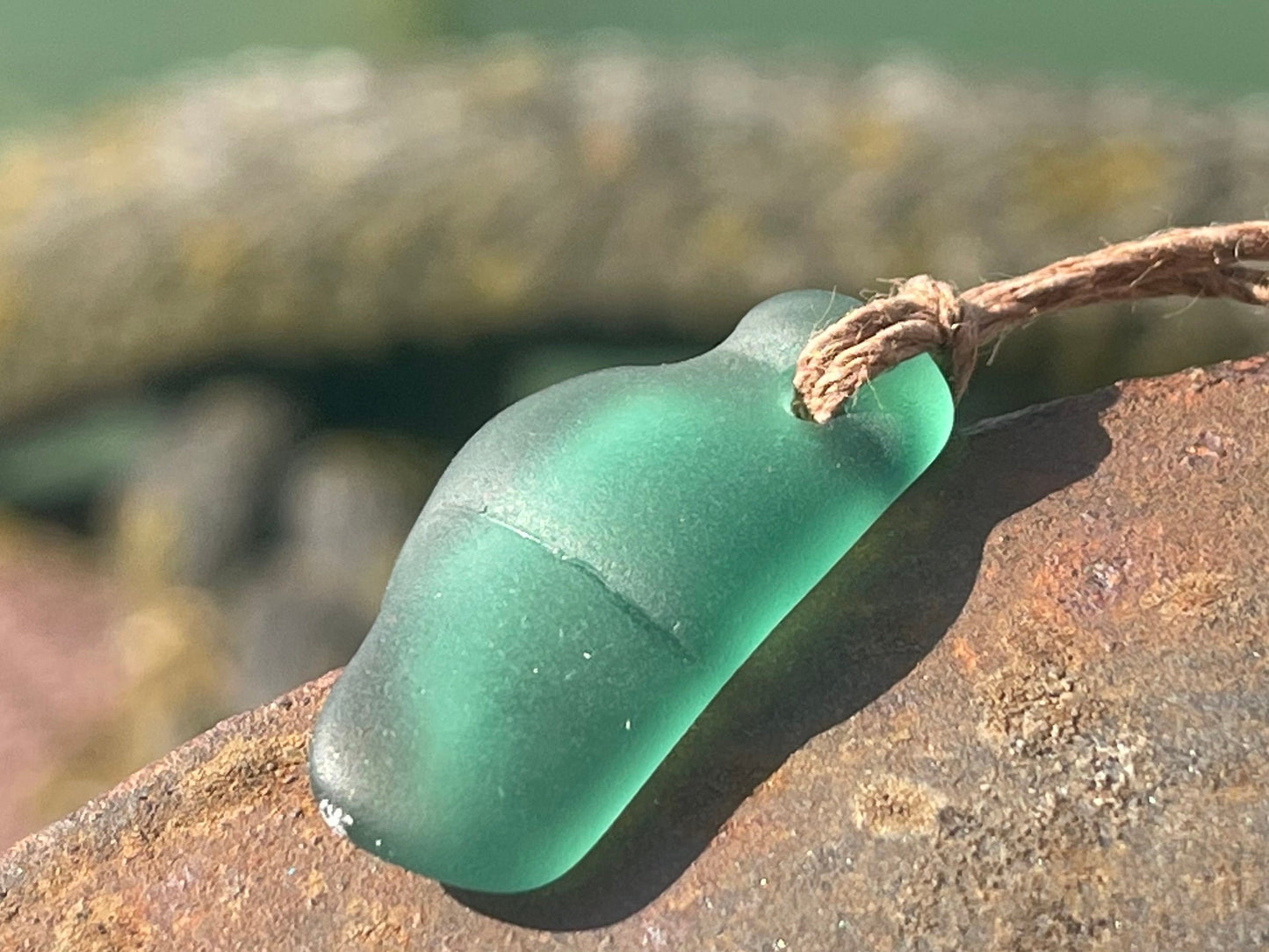 Green sea glass necklace. Recycled necklace, gift for him. Ethical jewellery. Sea glass pendant. Eco friendly necklace, boho surf jewellery