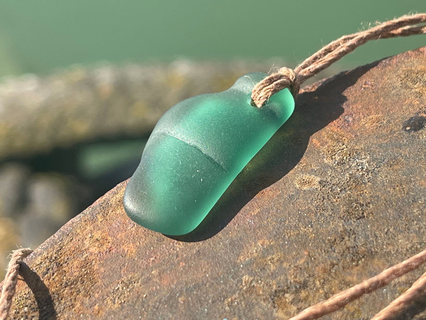 Green sea glass necklace. Recycled necklace, gift for him. Ethical jewellery. Sea glass pendant. Eco friendly necklace, boho surf jewellery