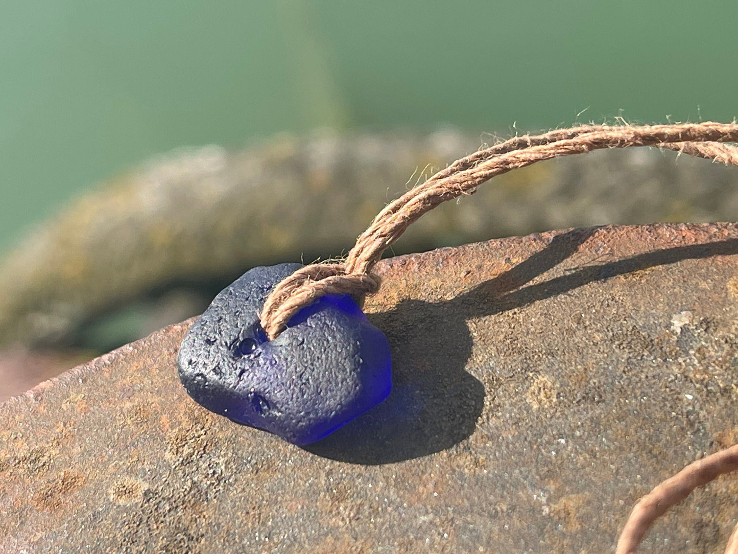 Blue sea glass necklace. Recycled necklace, gift for him. Ethical jewellery. Sea glass pendant. Eco friendly necklace, boho surf jewellery