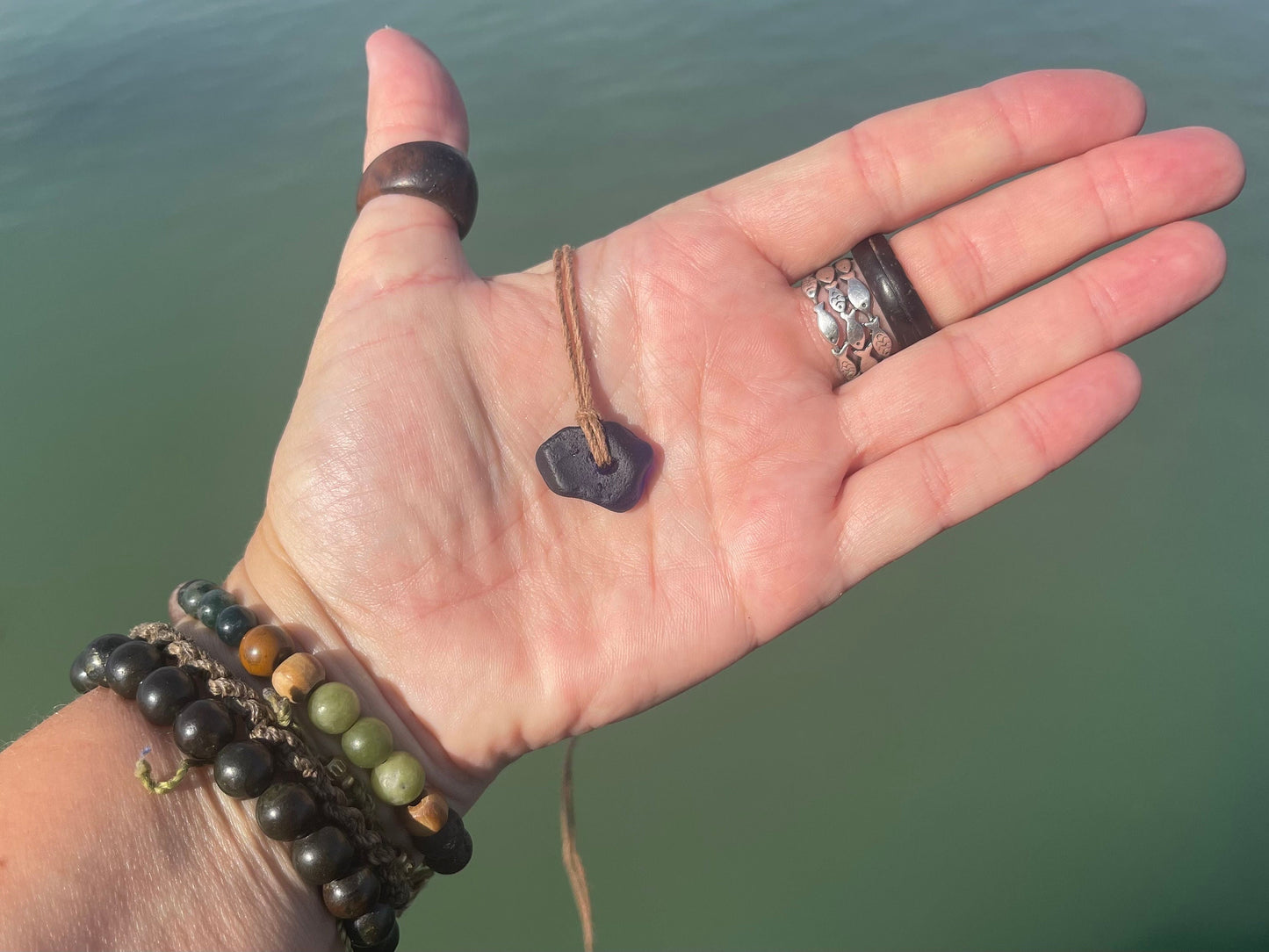 Blue sea glass necklace. Recycled necklace, gift for him. Ethical jewellery. Sea glass pendant. Eco friendly necklace, boho surf jewellery