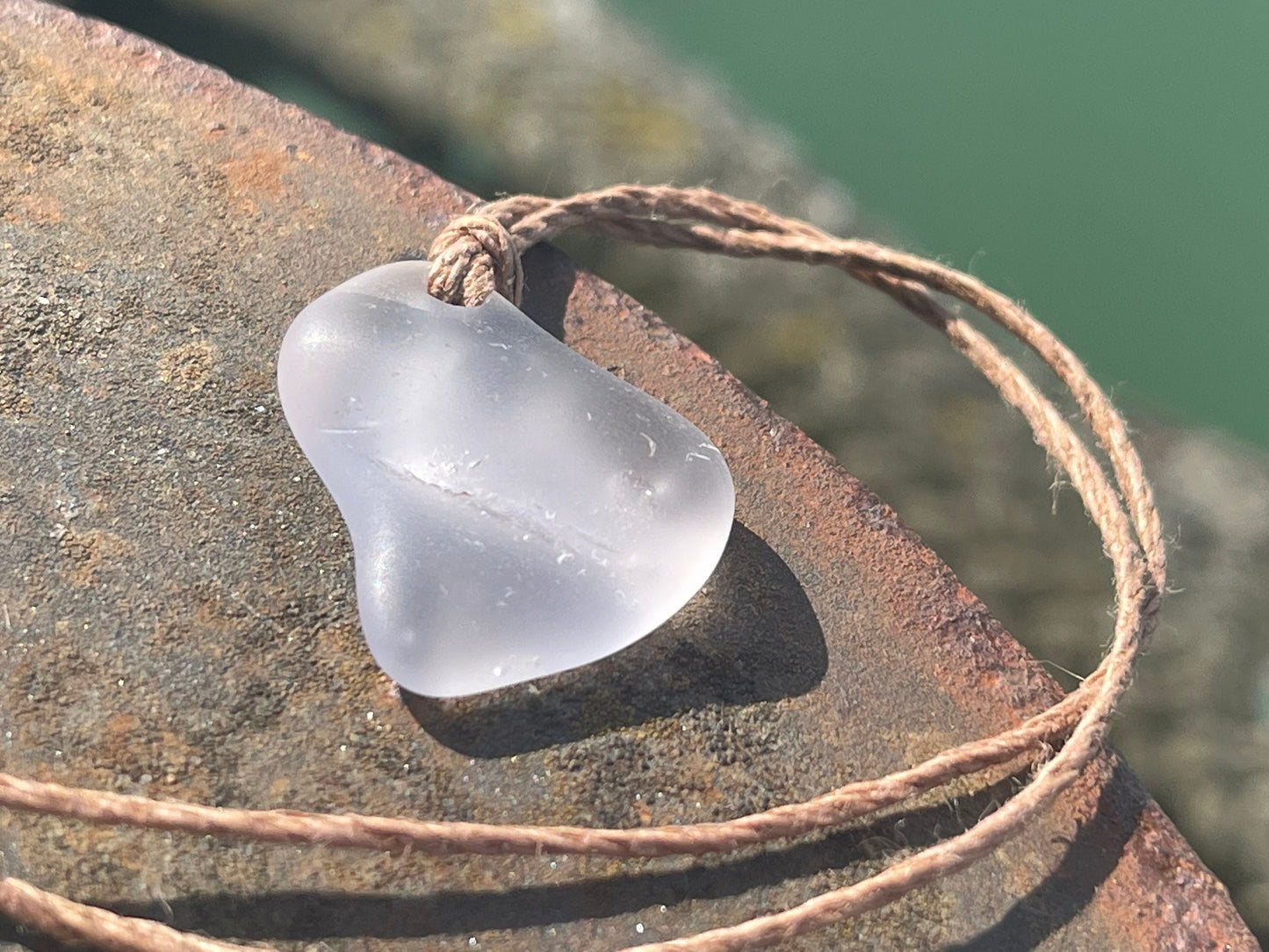 Aqua sea glass necklace. Recycled necklace, gift for him. Ethical jewellery. Sea glass pendant. Eco friendly necklace, boho surf jewellery