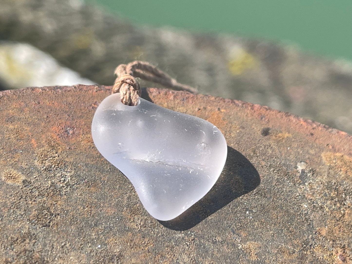 Aqua sea glass necklace. Recycled necklace, gift for him. Ethical jewellery. Sea glass pendant. Eco friendly necklace, boho surf jewellery