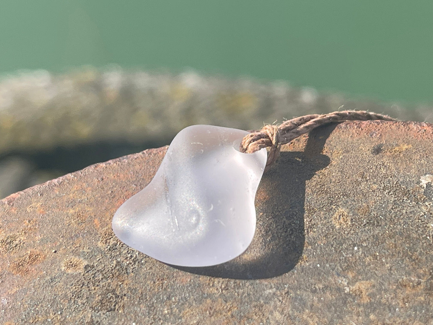 Aqua sea glass necklace. Recycled necklace, gift for him. Ethical jewellery. Sea glass pendant. Eco friendly necklace, boho surf jewellery