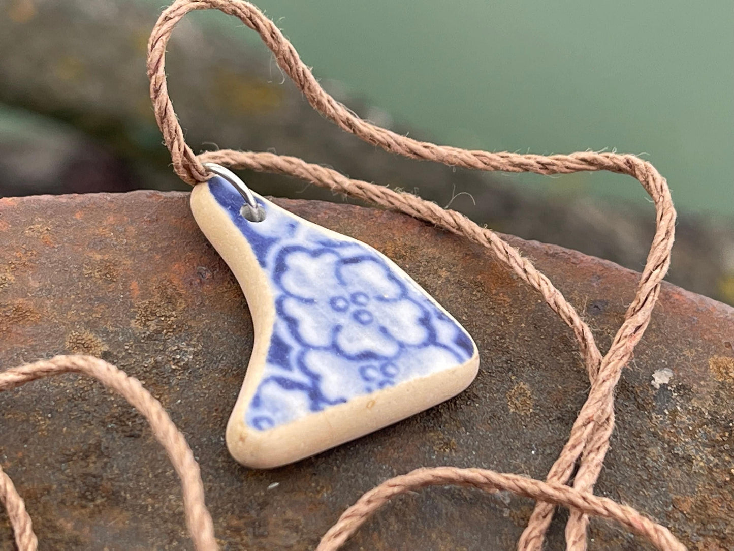 Eco friendly necklace, sea pottery necklace, eco friendly gift for her. Ethical jewellery, boho gift for ocean lover. Boho beach jewellery