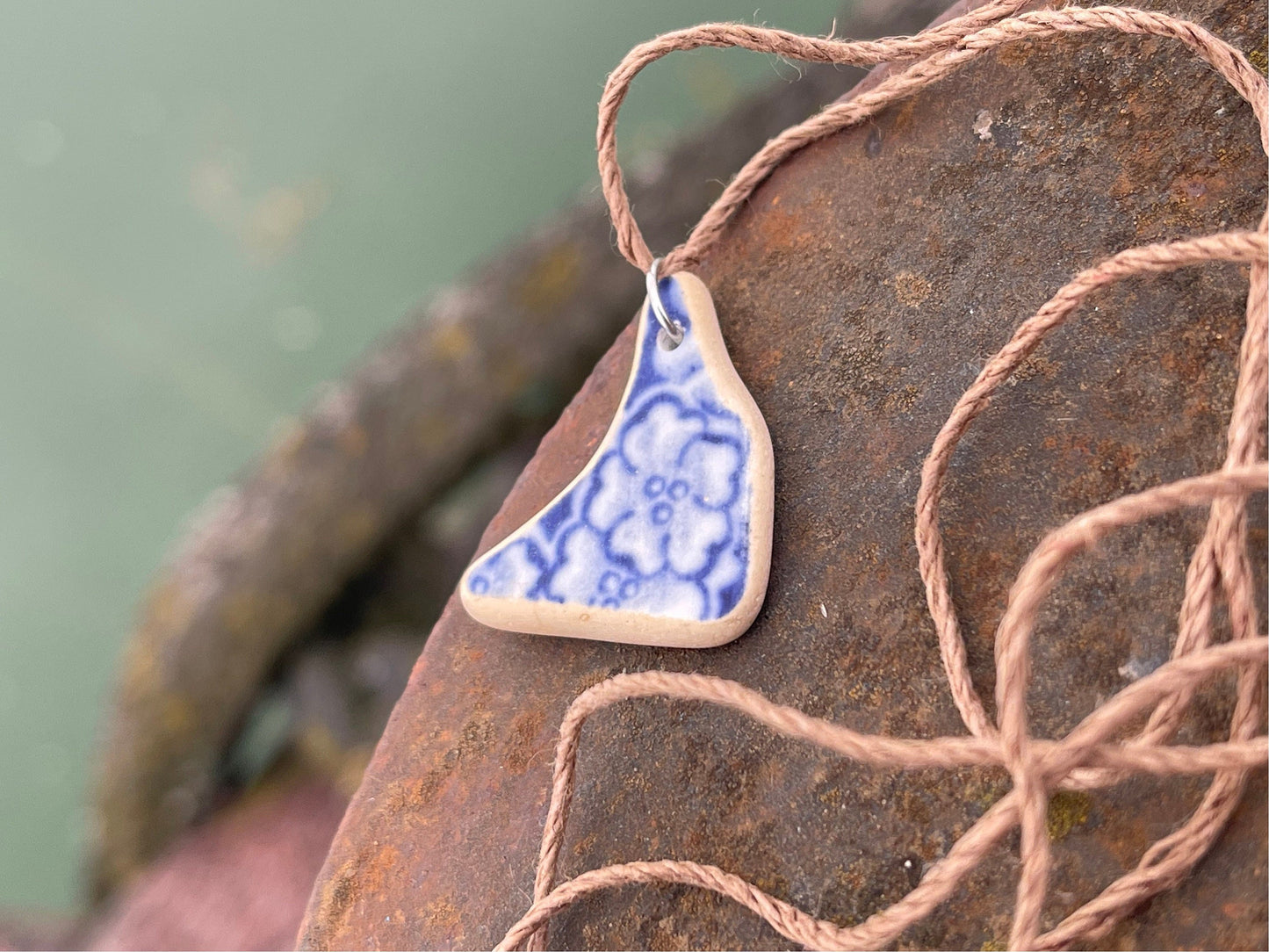 Eco friendly necklace, sea pottery necklace, eco friendly gift for her. Ethical jewellery, boho gift for ocean lover. Boho beach jewellery