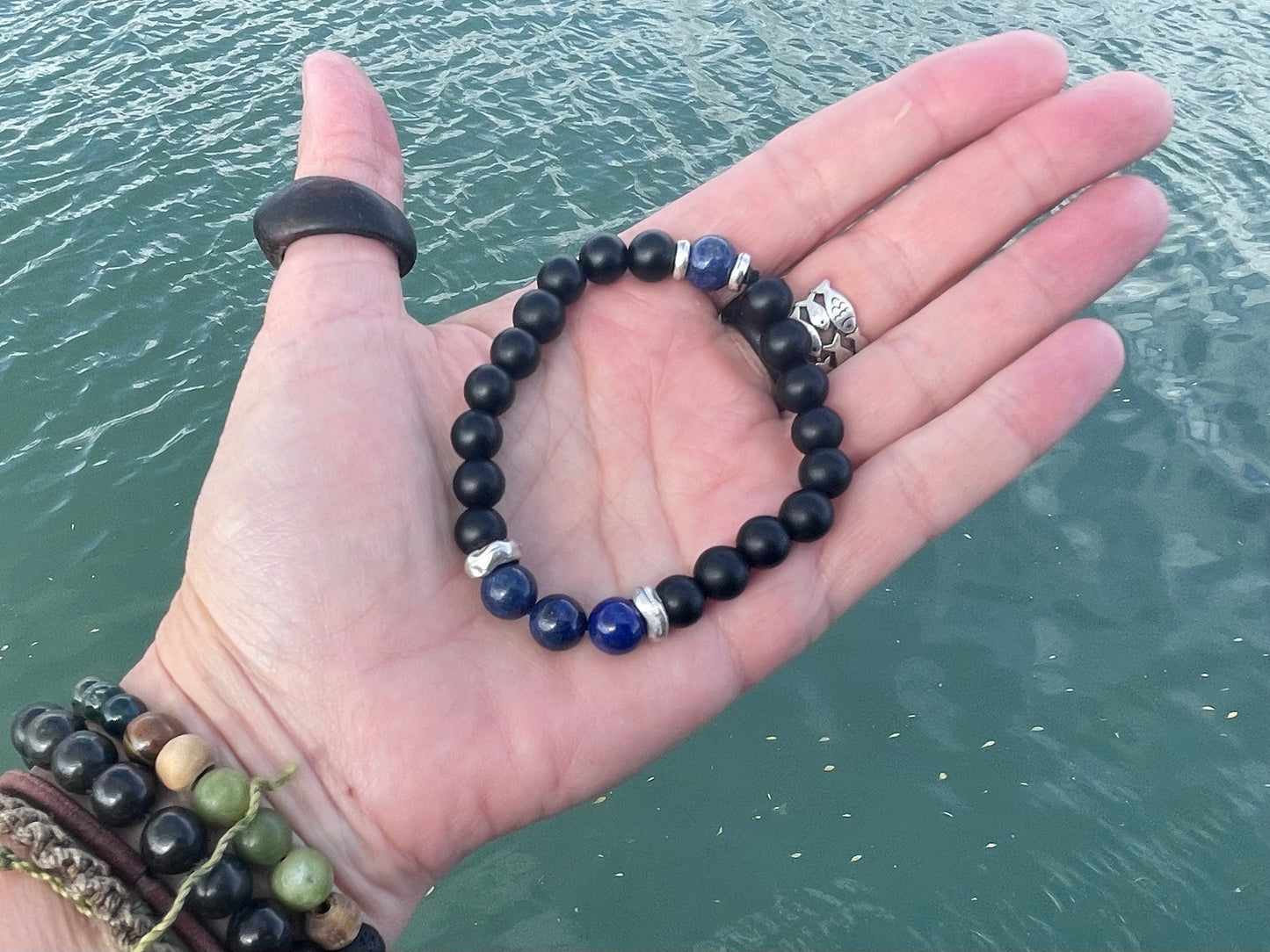 Gemstone bracelet, handmade gift for him, lapis bracelet, black onyx braclet, gift for a man, mans bracelet, boho bracelet, gifts for men