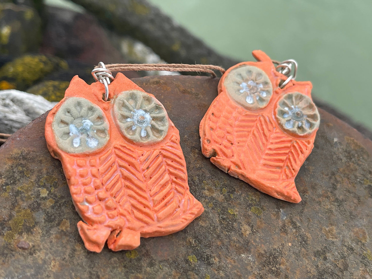 Handmade owl necklace. Sea glass necklace, orange necklace, unique necklace, owl necklaces, owl decoration, unique jewellery, owl gifts