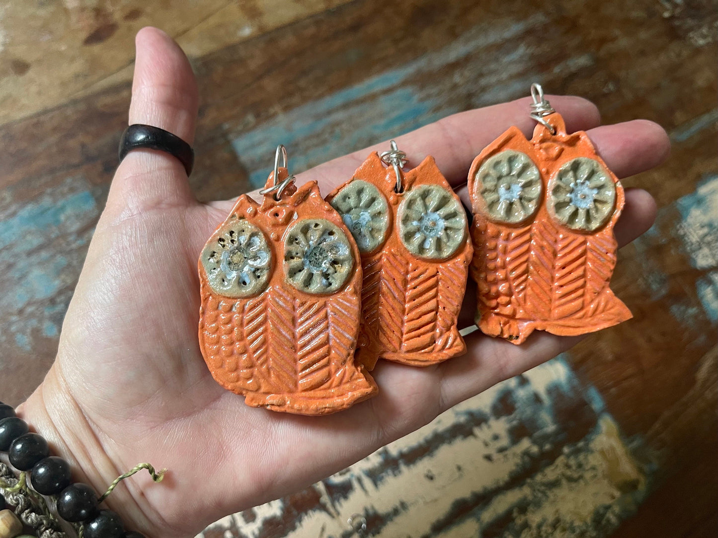 Handmade owl necklace. Sea glass necklace, orange necklace, unique necklace, owl necklaces, owl decoration, unique jewellery, owl gifts