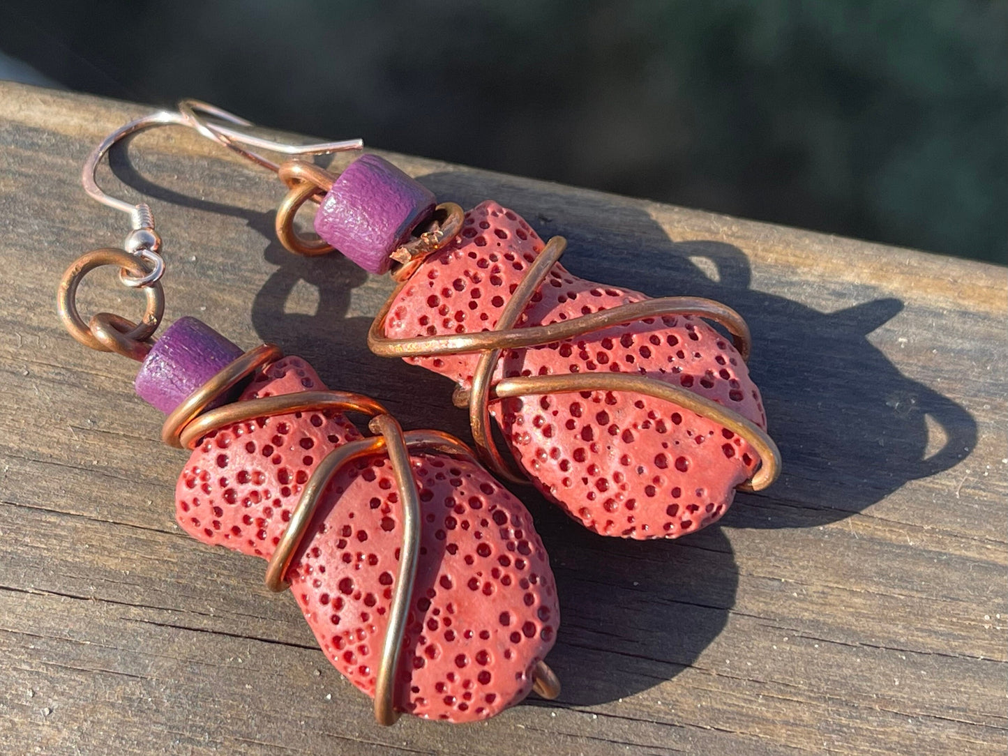 Lava earrings, pink earrings, handmade earrings, eco friendly jewellery, boho earrings, ethical gifts, handmade jewellery, ethical jewellery