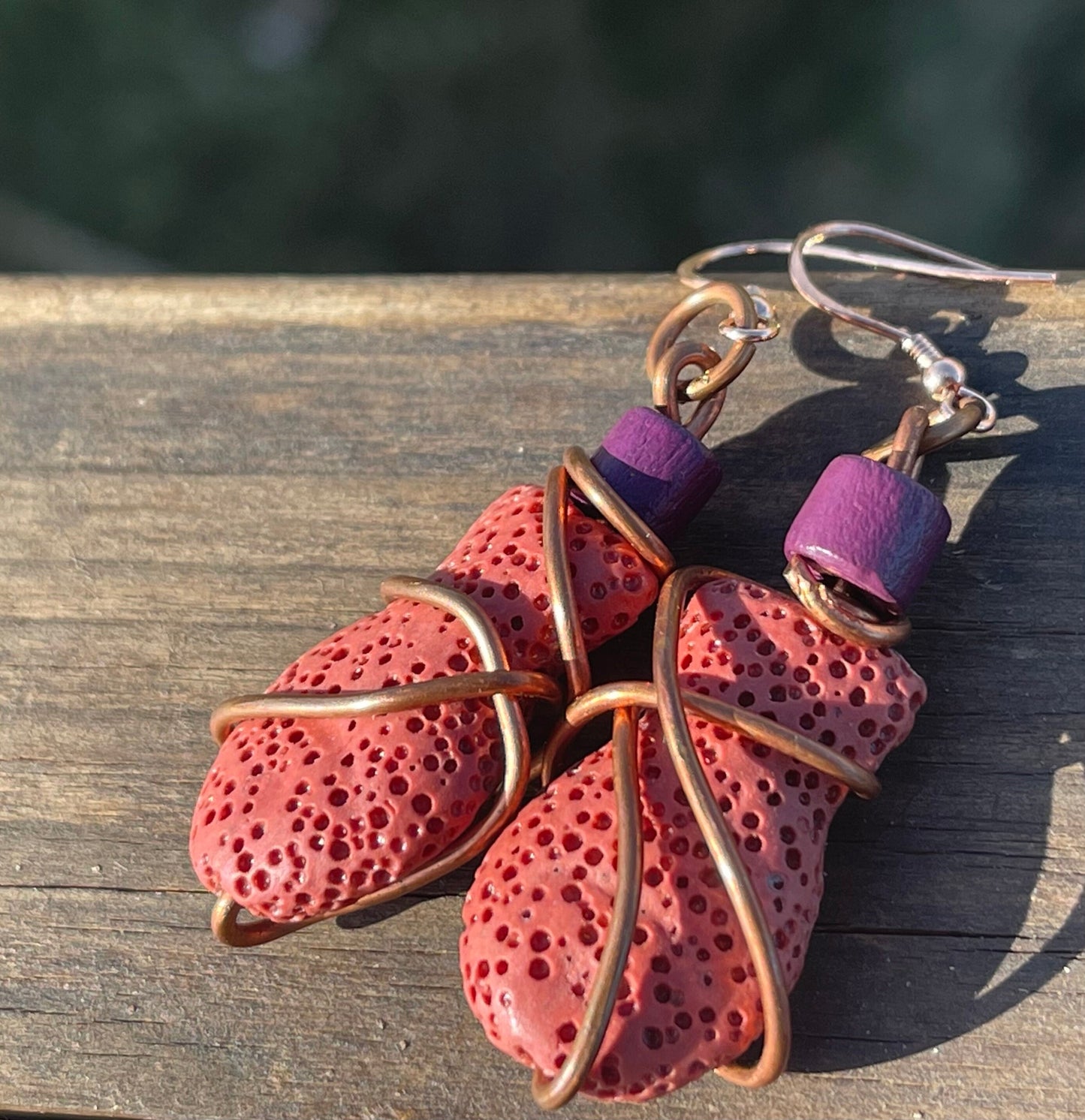 Lava earrings, pink earrings, handmade earrings, eco friendly jewellery, boho earrings, ethical gifts, handmade jewellery, ethical jewellery