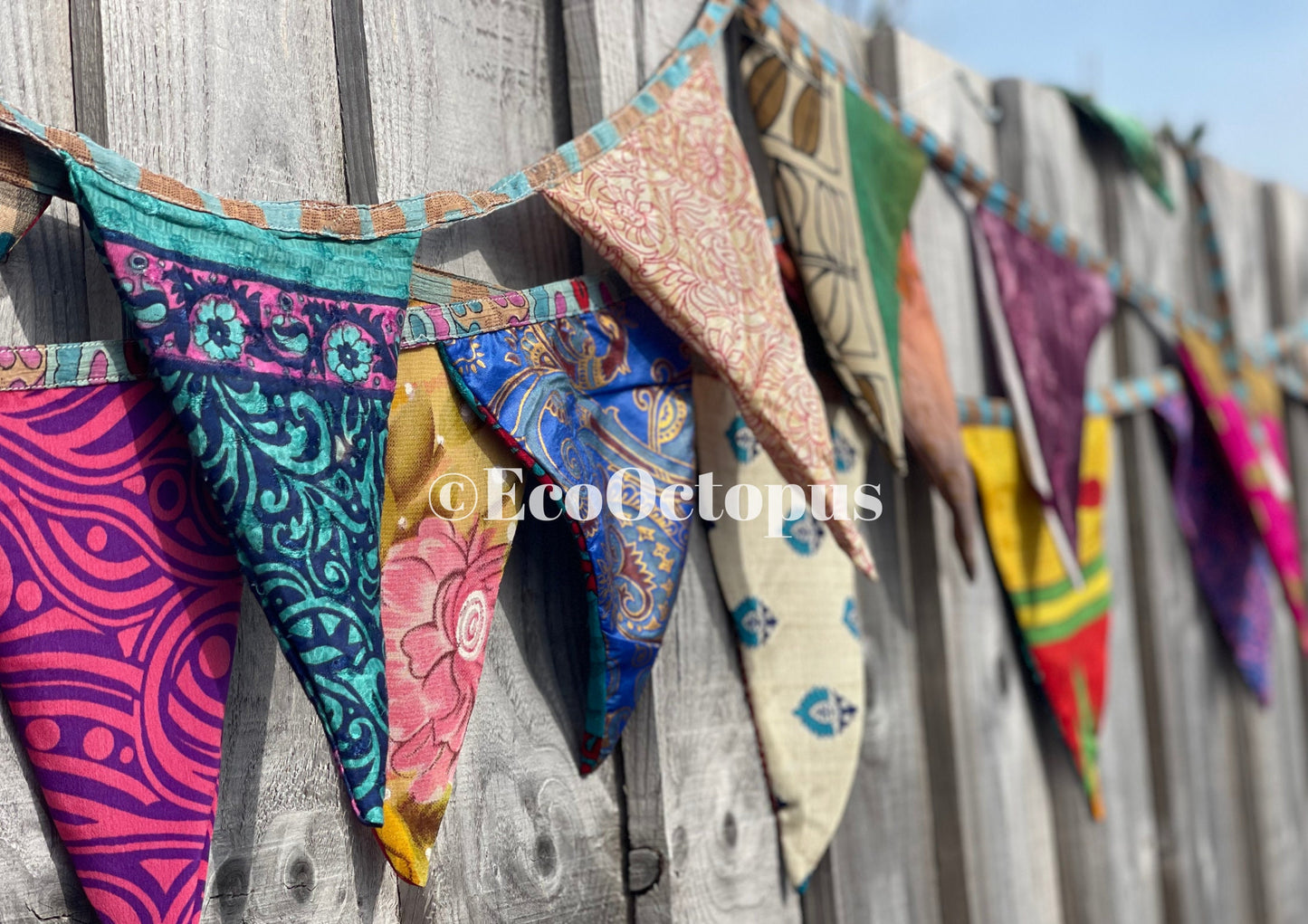 Handmade Fair Trade Recycled Festival Garland, Eco-Friendly Sari Flag Decoration