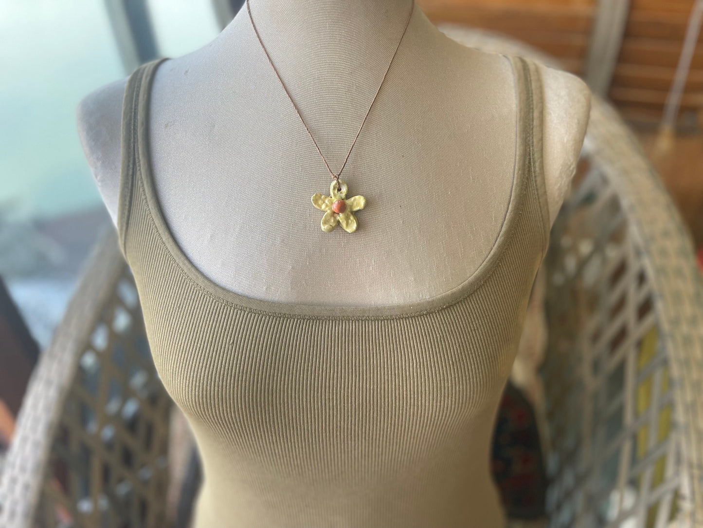 Flower necklace. Yellow necklace, unique jewellery, floral necklace, handmade flower pendant, ethical jewellery, eco friendly jewellery