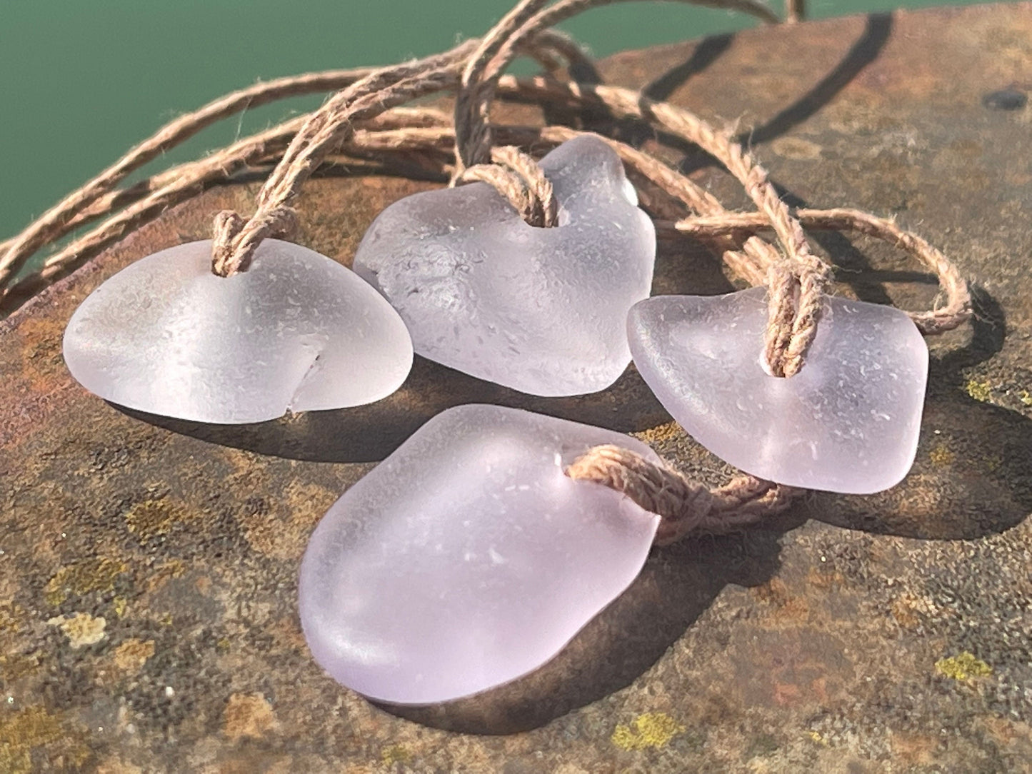 Rustic pink sea glass necklaces. Recycled gift, boho necklaces, unusual gift for him, gift for her, hippy necklace, eco friendly necklaces