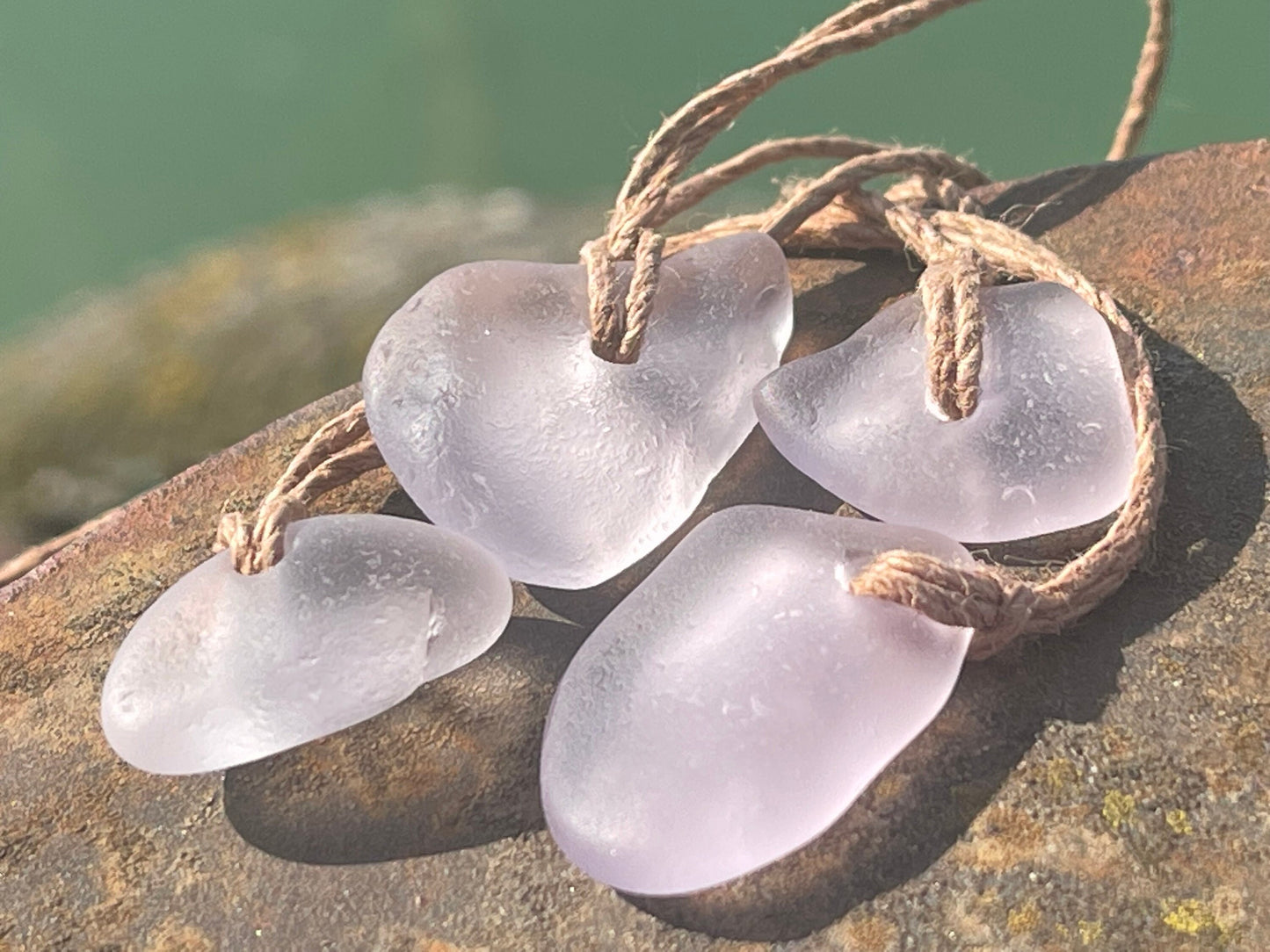 Rustic pink sea glass necklaces. Recycled gift, boho necklaces, unusual gift for him, gift for her, hippy necklace, eco friendly necklaces