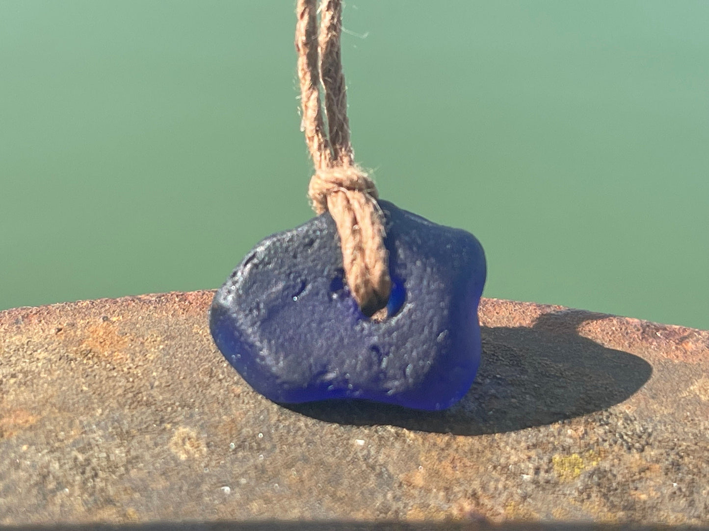 Blue sea glass necklace. Recycled necklace, gift for him. Ethical jewellery. Sea glass pendant. Eco friendly necklace, boho surf jewellery