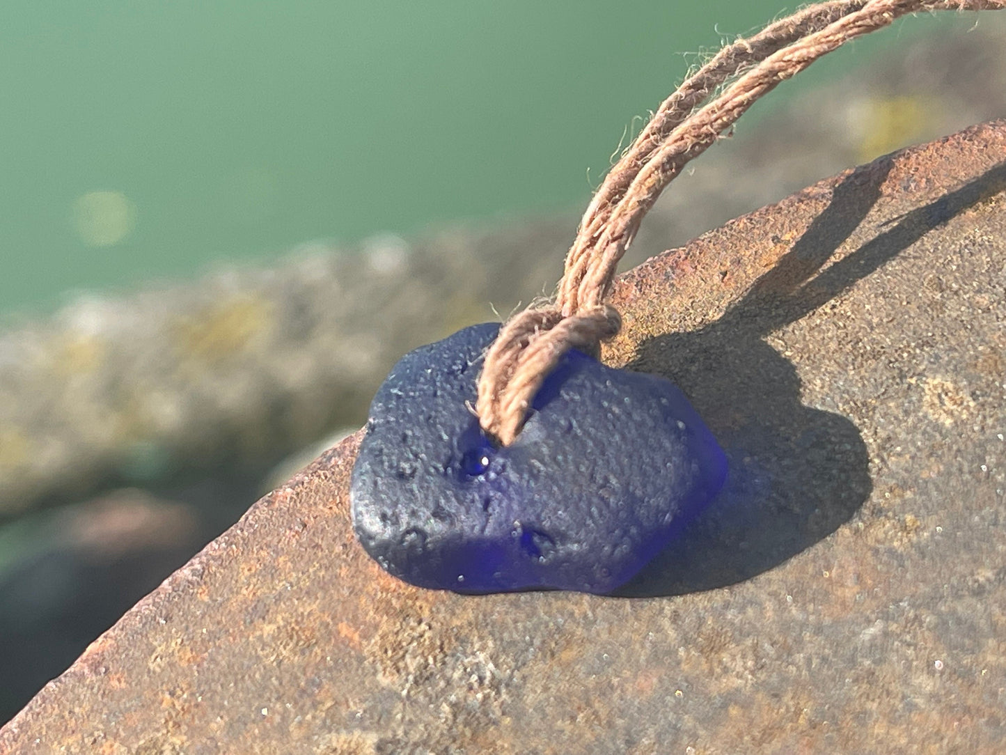 Blue sea glass necklace. Recycled necklace, gift for him. Ethical jewellery. Sea glass pendant. Eco friendly necklace, boho surf jewellery