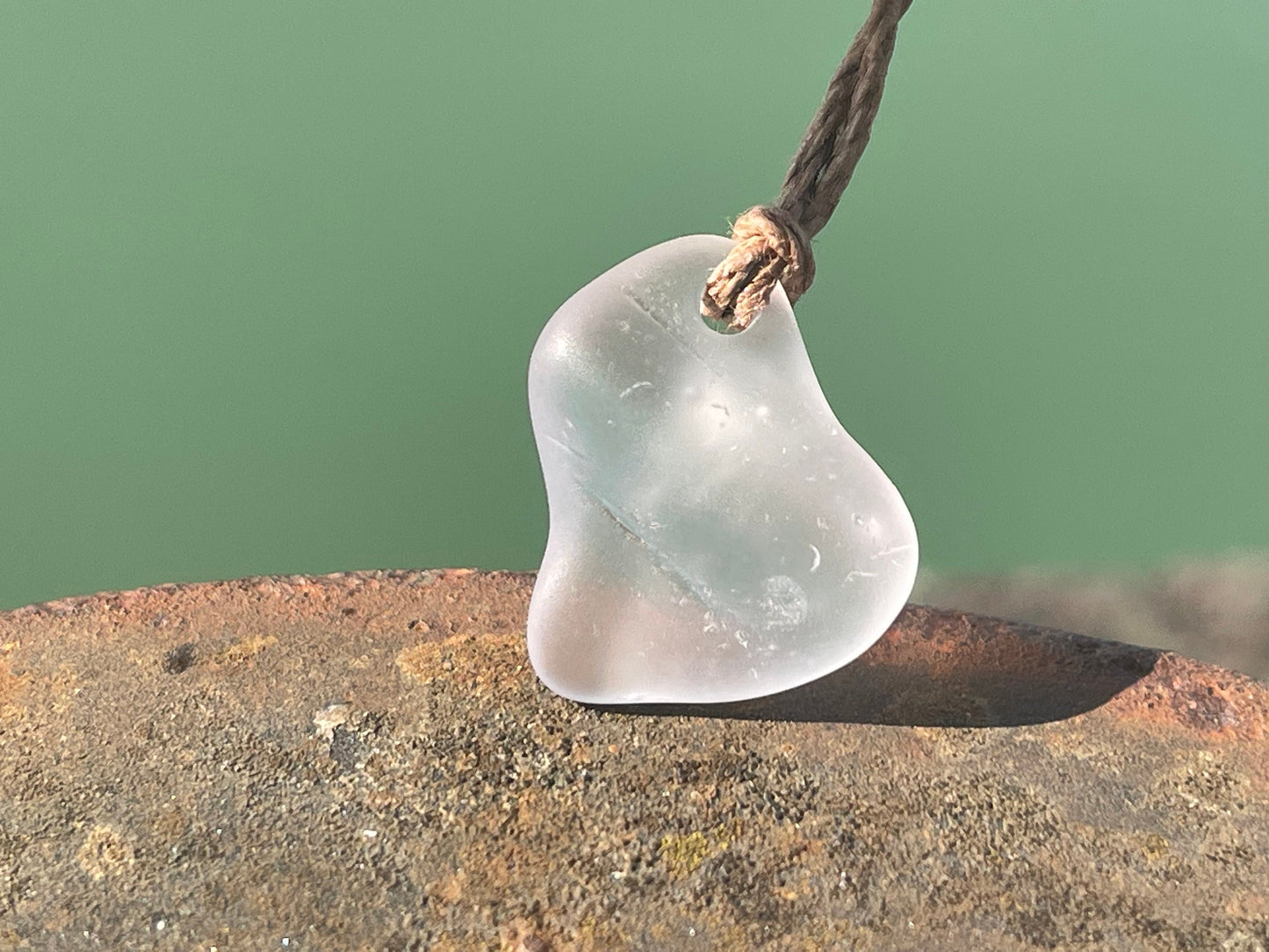 Aqua sea glass necklace. Recycled necklace, gift for him. Ethical jewellery. Sea glass pendant. Eco friendly necklace, boho surf jewellery