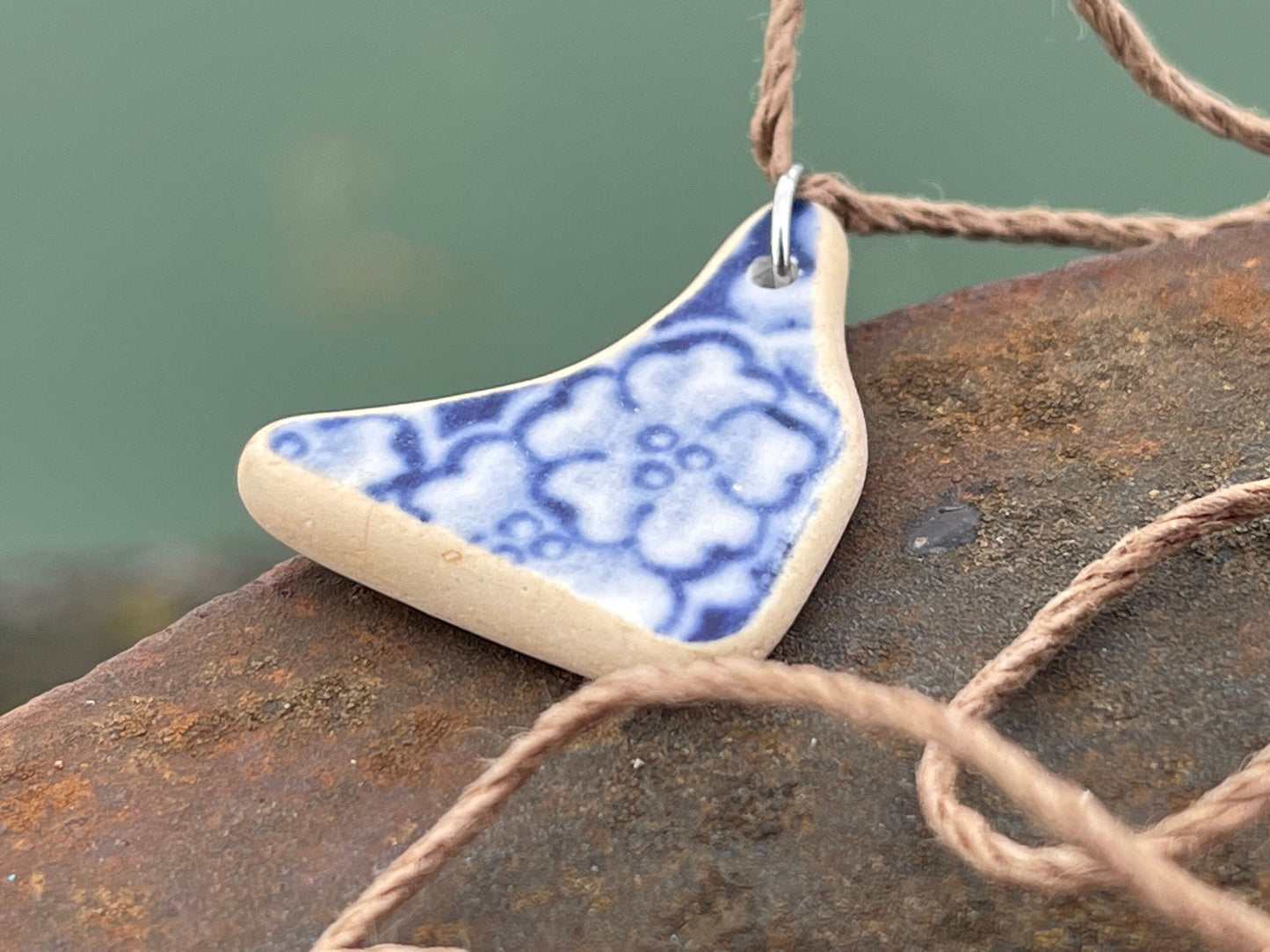 Eco friendly necklace, sea pottery necklace, eco friendly gift for her. Ethical jewellery, boho gift for ocean lover. Boho beach jewellery