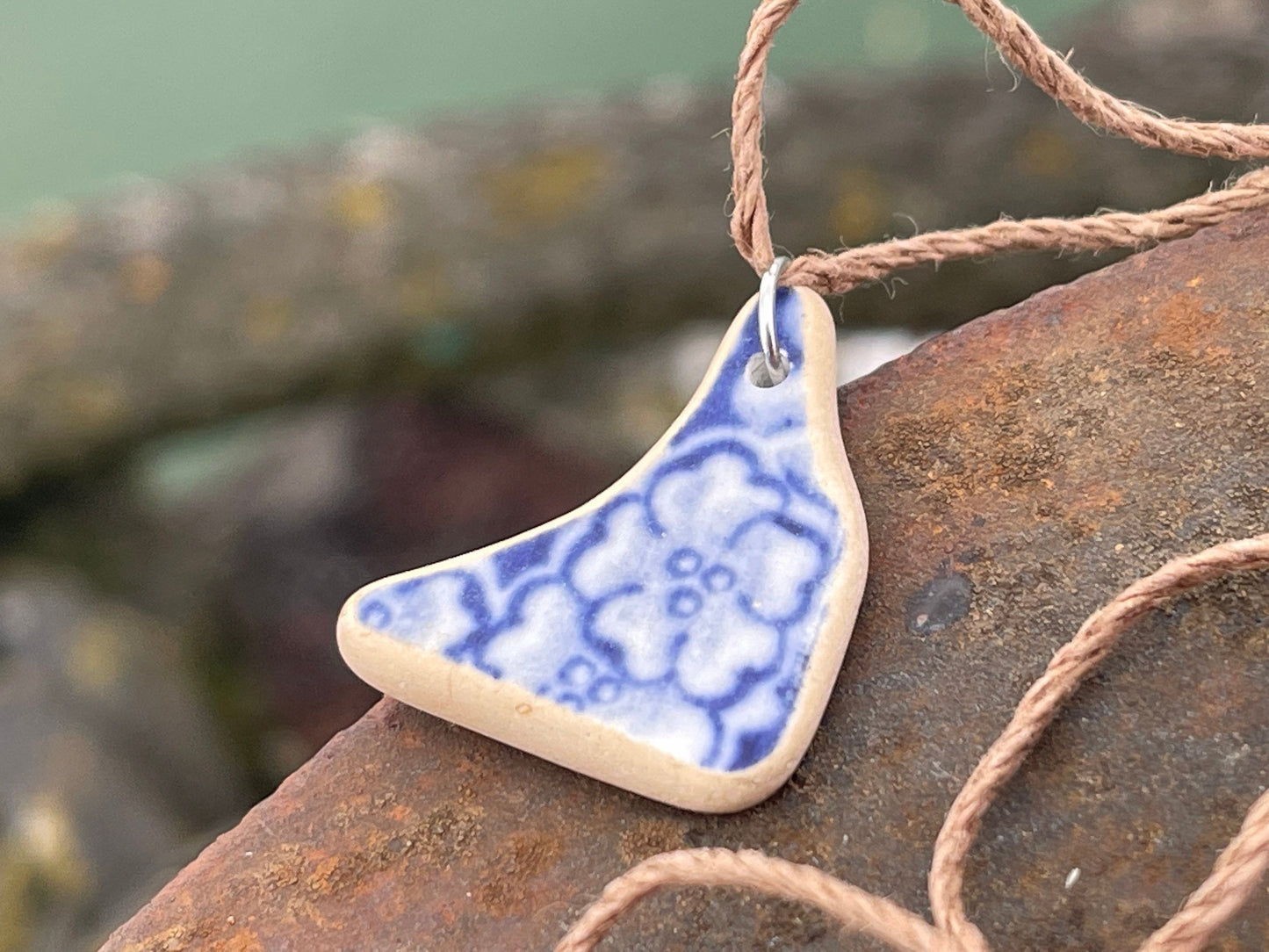 Eco friendly necklace, sea pottery necklace, eco friendly gift for her. Ethical jewellery, boho gift for ocean lover. Boho beach jewellery