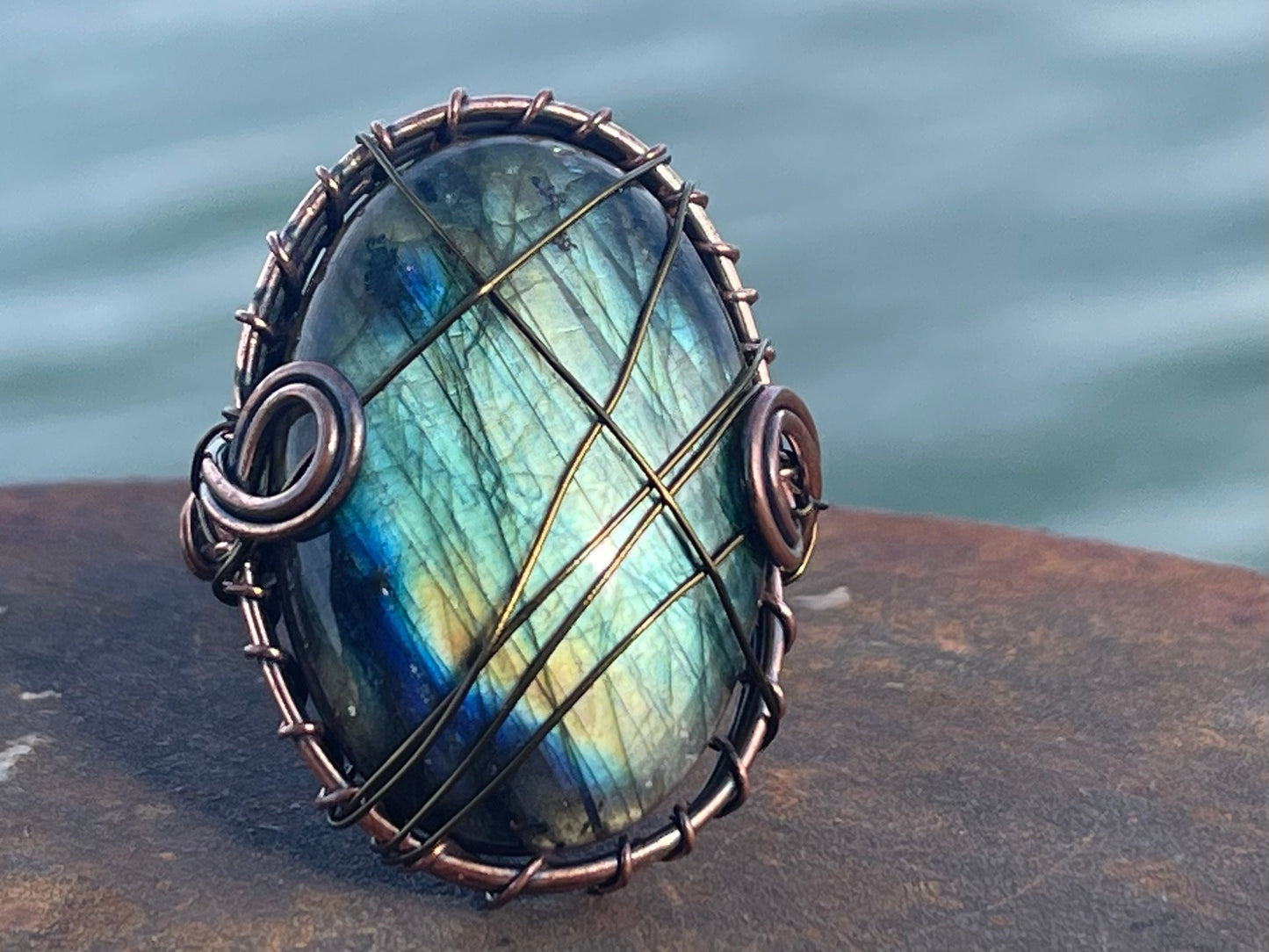 Ethically sourced labradorite ring. Unique gift for her, romantic gift, labradorite jewellery, ethical jewellery, handmade ring, boho ring