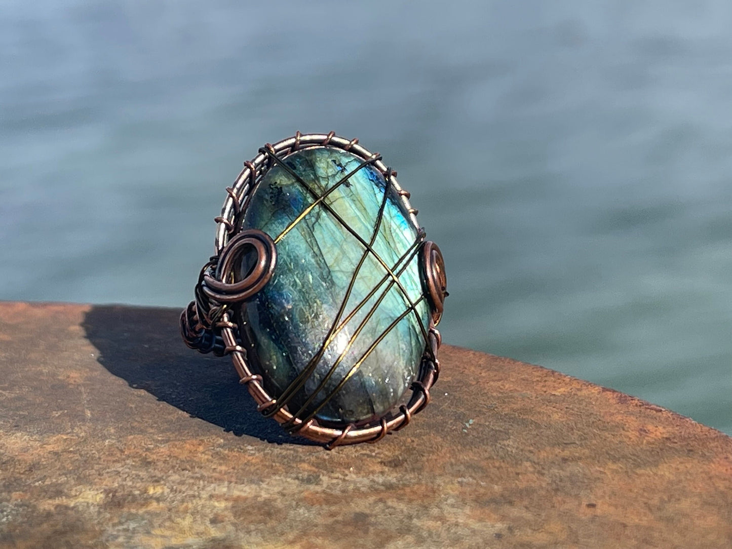 Ethically sourced labradorite ring. Unique gift for her, romantic gift, labradorite jewellery, ethical jewellery, handmade ring, boho ring