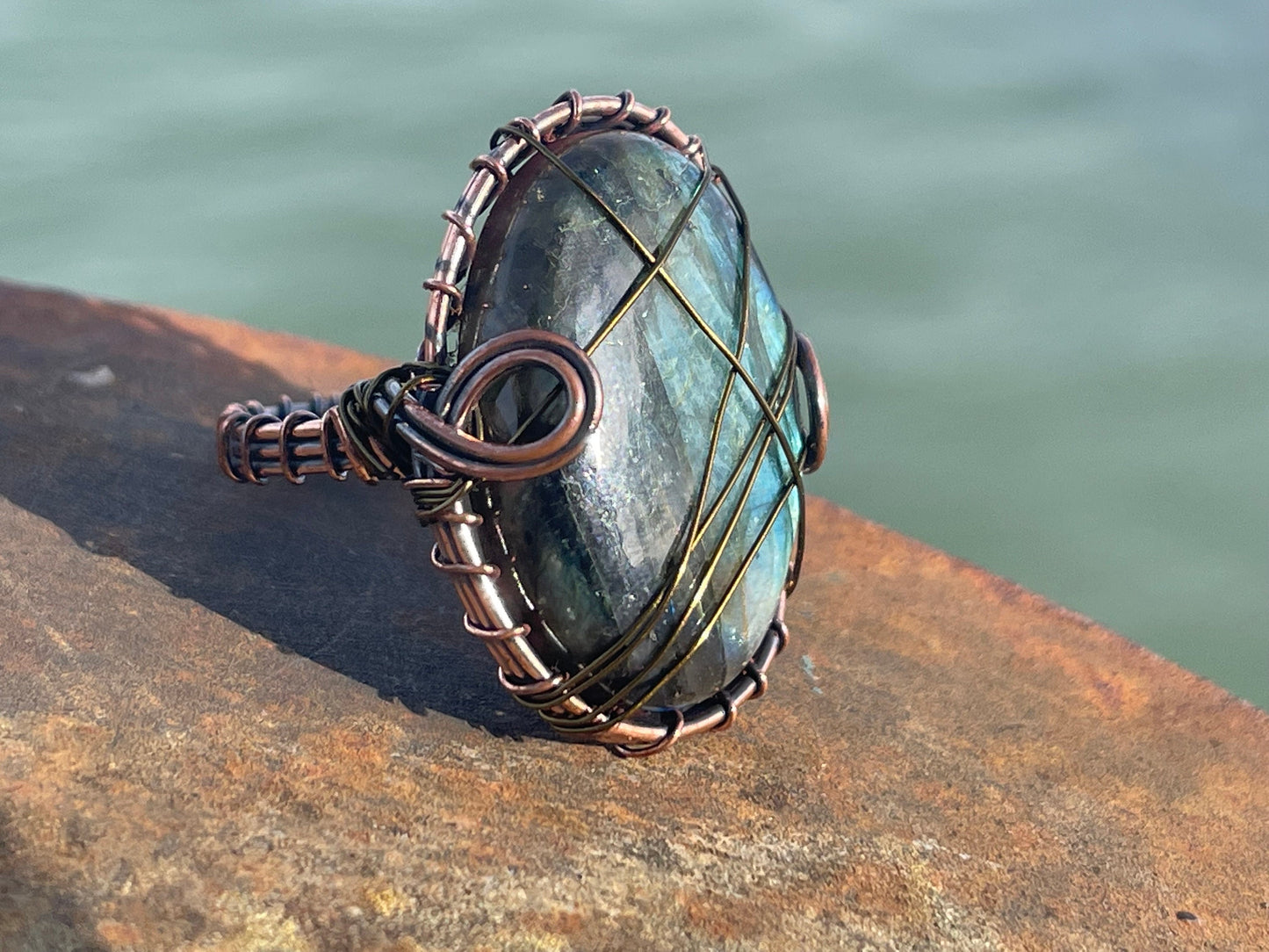 Ethically sourced labradorite ring. Unique gift for her, romantic gift, labradorite jewellery, ethical jewellery, handmade ring, boho ring