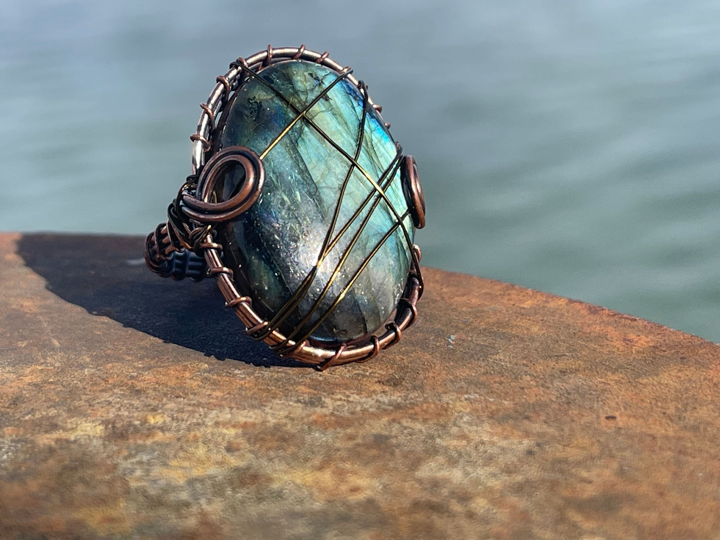 Ethically sourced labradorite ring. Unique gift for her, romantic gift, labradorite jewellery, ethical jewellery, handmade ring, boho ring