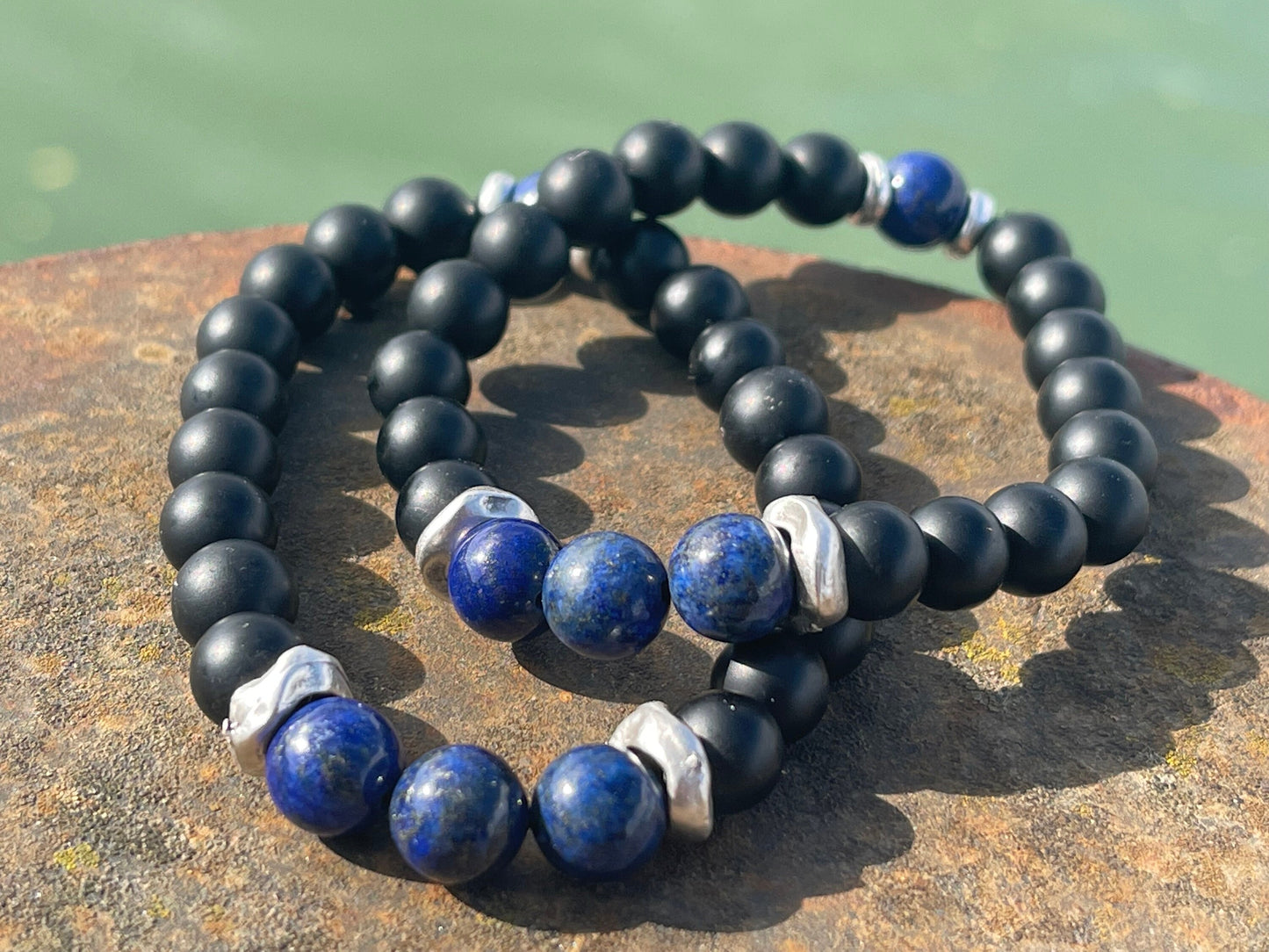 Gemstone bracelet, handmade gift for him, lapis bracelet, black onyx braclet, gift for a man, mans bracelet, boho bracelet, gifts for men