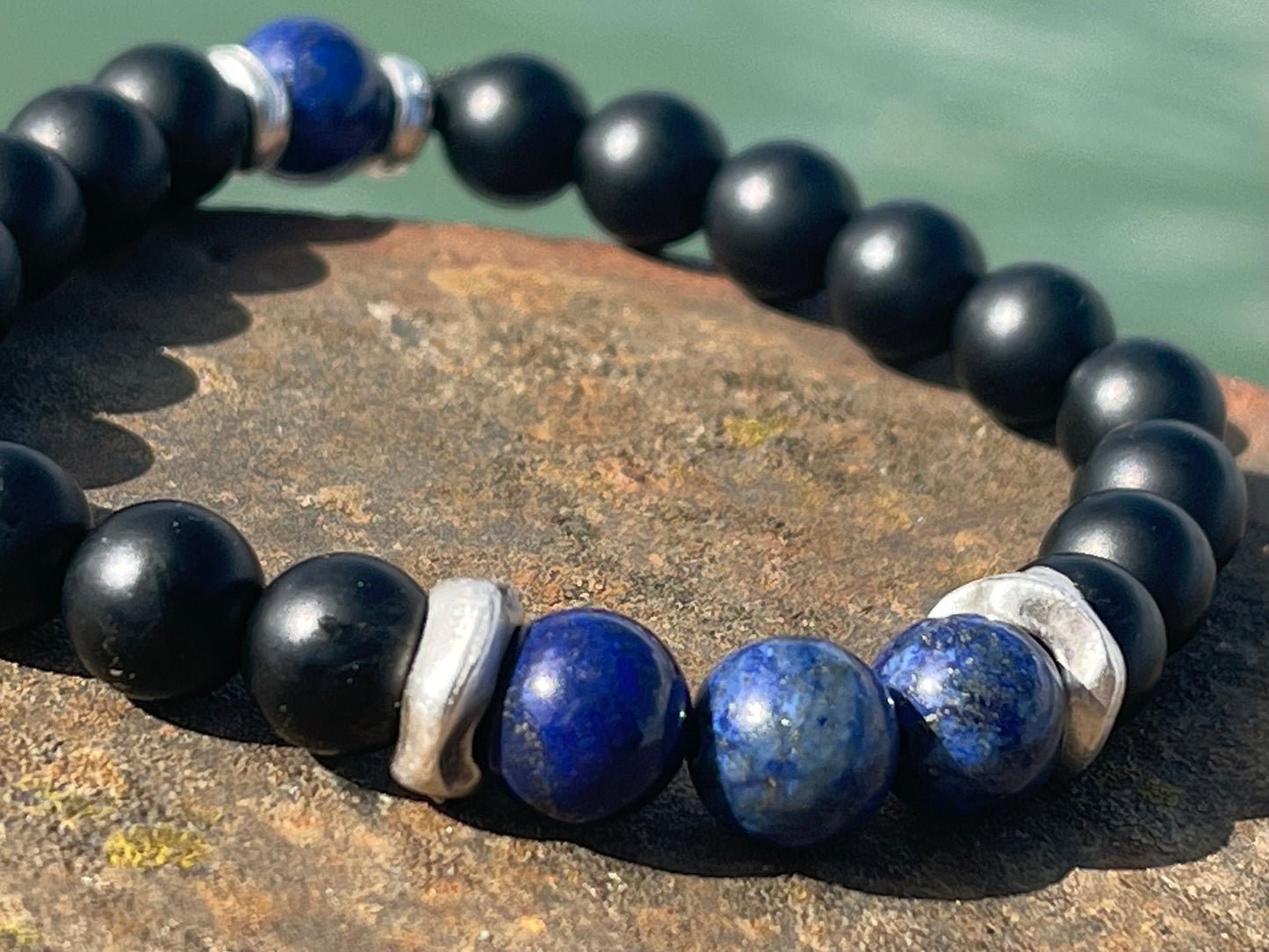 Gemstone bracelet, handmade gift for him, lapis bracelet, black onyx braclet, gift for a man, mans bracelet, boho bracelet, gifts for men