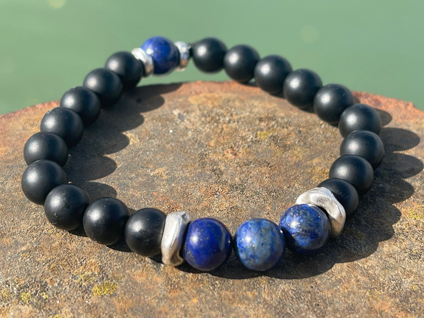 Gemstone bracelet, handmade gift for him, lapis bracelet, black onyx braclet, gift for a man, mans bracelet, boho bracelet, gifts for men