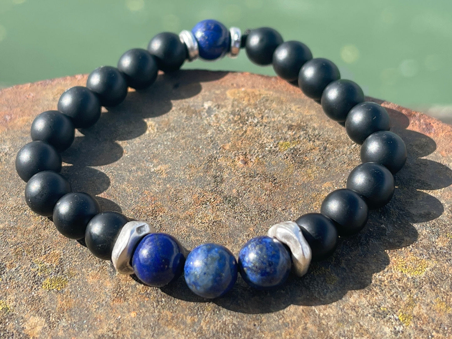 Gemstone bracelet, handmade gift for him, lapis bracelet, black onyx braclet, gift for a man, mans bracelet, boho bracelet, gifts for men