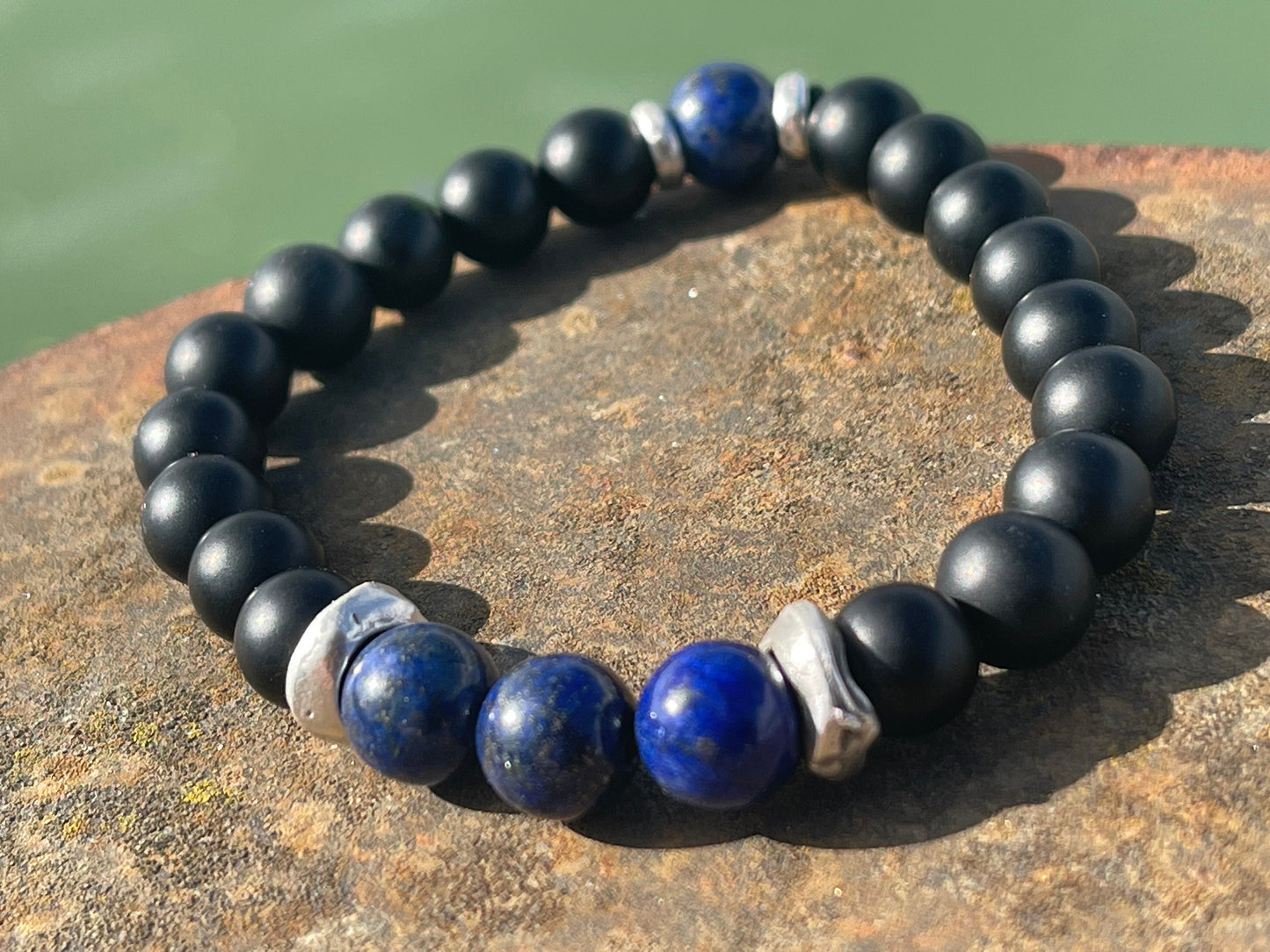 Gemstone bracelet, handmade gift for him, lapis bracelet, black onyx braclet, gift for a man, mans bracelet, boho bracelet, gifts for men