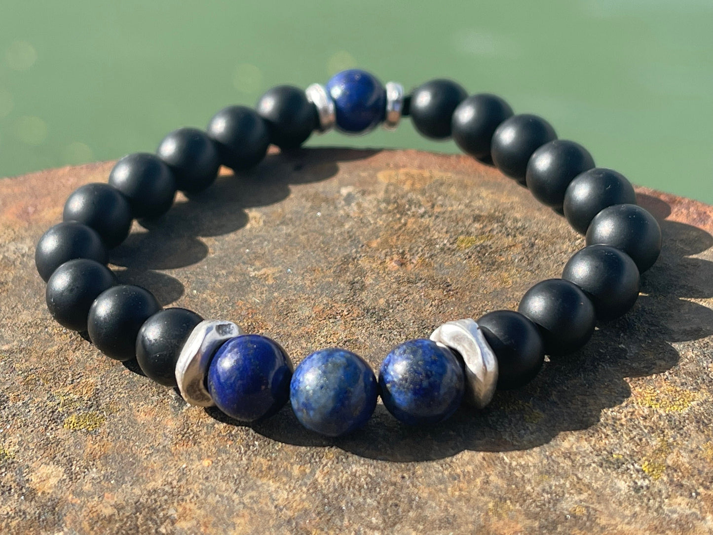 Gemstone bracelet, handmade gift for him, lapis bracelet, black onyx braclet, gift for a man, mans bracelet, boho bracelet, gifts for men