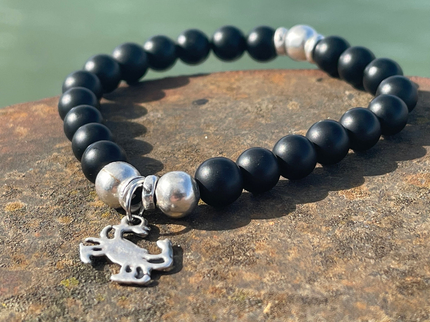 Gemstone bracelet, handmade gift for him, crab bracelet, black onyx braclet, gift for a man, mans bracelet, boho bracelet, gifts for men