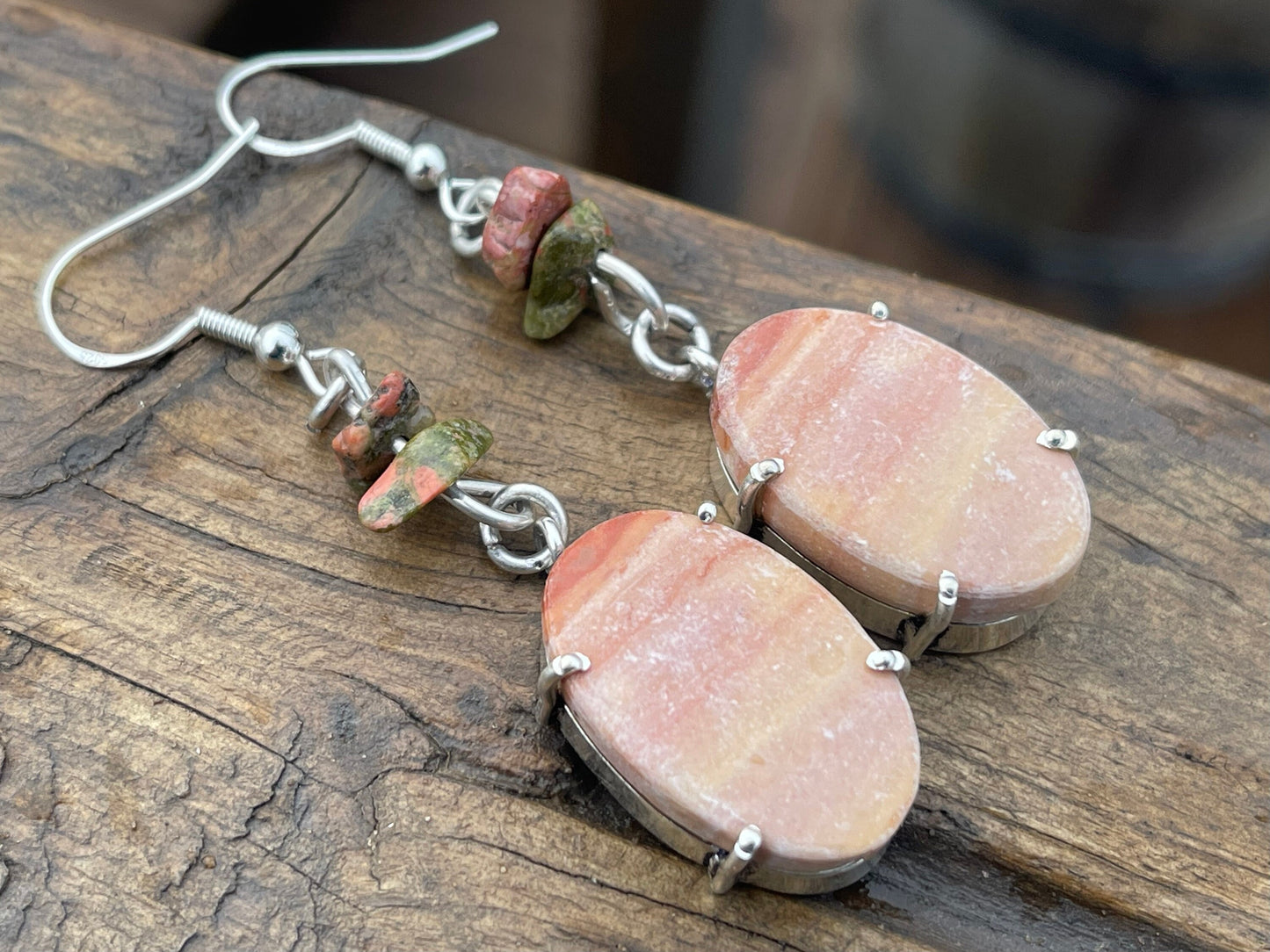 Mookaite earrings, pink gemstone earrings. Recycled sterling silver earrings, pink boho earrings, handmade earrings, ethical jewellery.