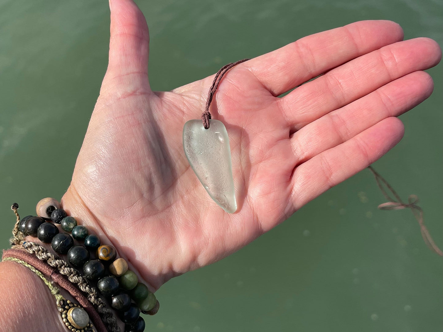 Aqua sea glass necklace. Recycled necklace, gift for him. Ethical jewellery. Sea glass pendant. Eco friendly necklace, boho surf jewellery