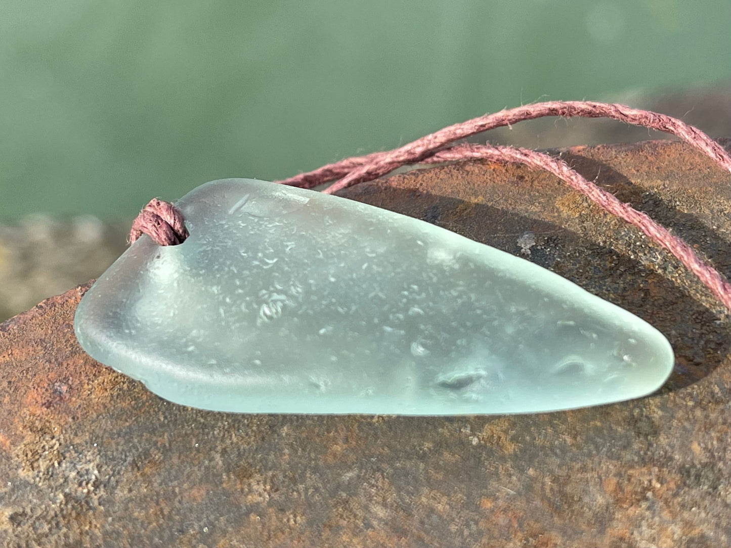 Aqua sea glass necklace. Recycled necklace, gift for him. Ethical jewellery. Sea glass pendant. Eco friendly necklace, boho surf jewellery